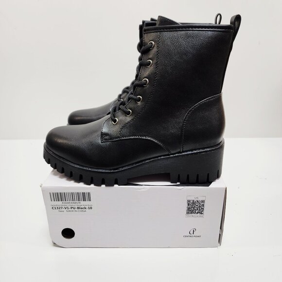 Black Combat Style Ankle Boots  Women Size 10 Lace-Up & Zipper Closure - Picture 12 of 12